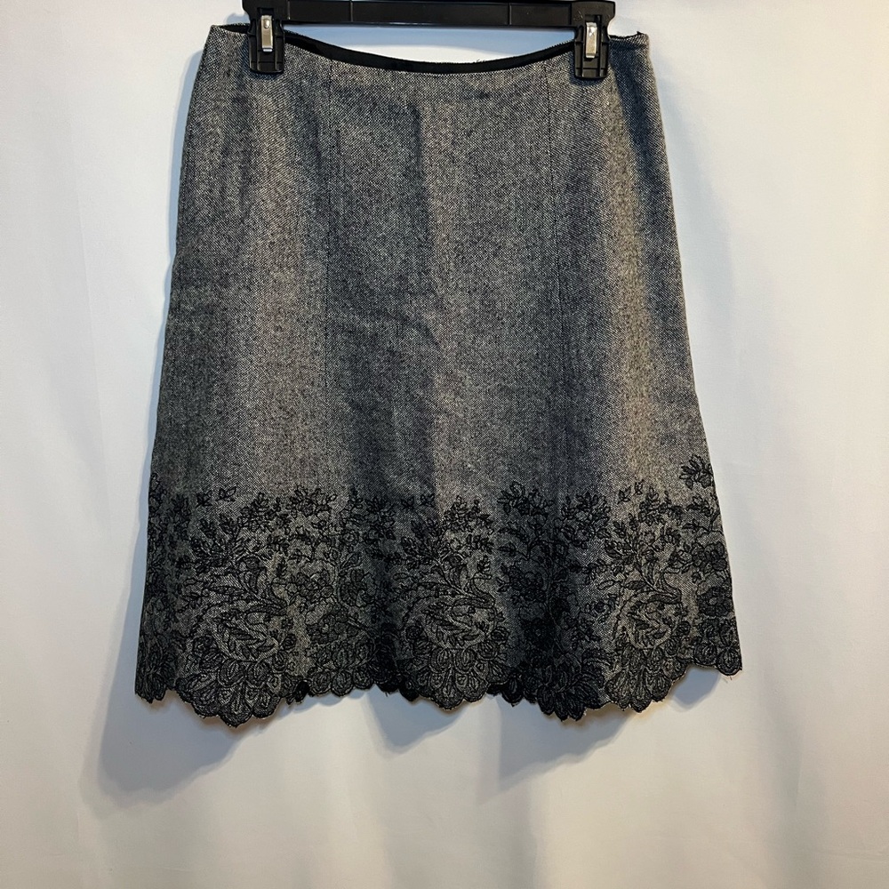 Ann Taylor Charcoal A-Line Skirt with Black Lace Accent Womens Size